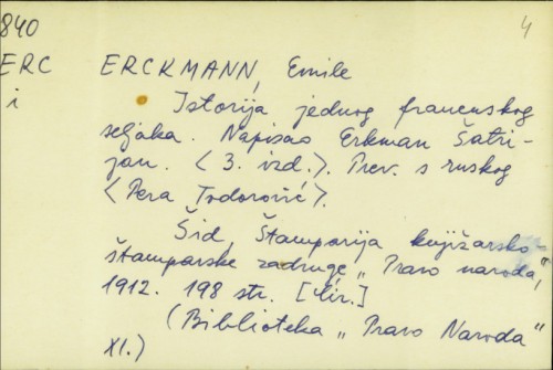 Istorija jednog francuskog seljaka / Emile Erckmann