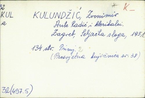 Ante Radić i klerikalci / Zvonimir Kulundžić.