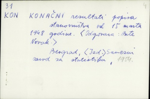 Konačni rezultati popisa stanovništva od 15 marta 1948 godine / Ante Novak