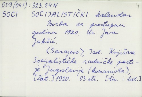 Socijalistički kalendar : Borba za prestupnu godinu 1920. / Ur. J. Jakšić