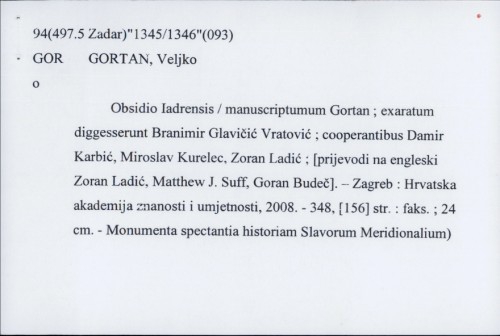 Obsidio Iadrensis / manuscriptumum Gortan