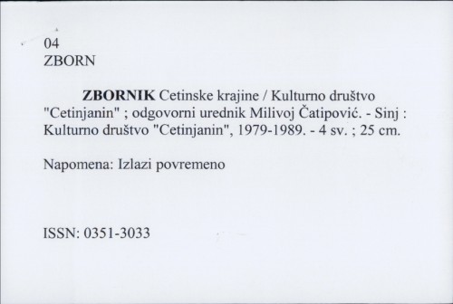 Zbornik Cetinske krajine / Kulturno društvo
