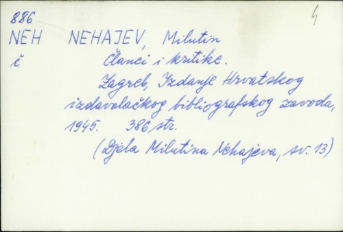 Članci i kritike / Milutin Nehajev.