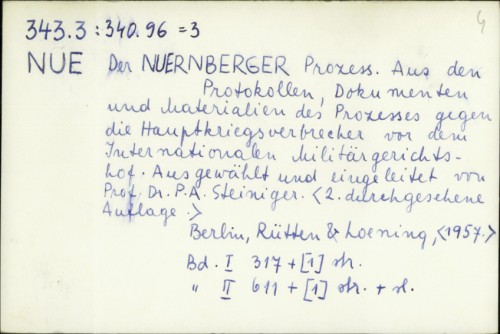 Der Nuernberger prozess : Aus den Protokollen, Dokumenten und Materialen des Prozess... /