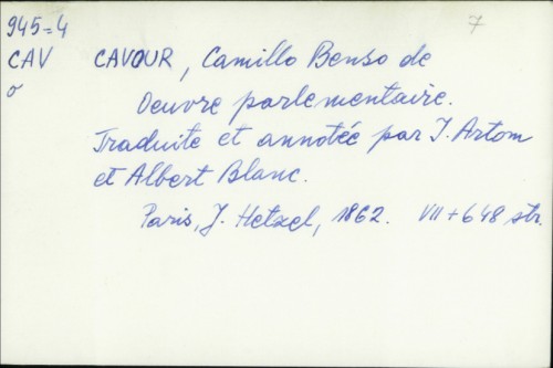 Oeuvre parlementaire du conte de Cavour / Albert Blanc