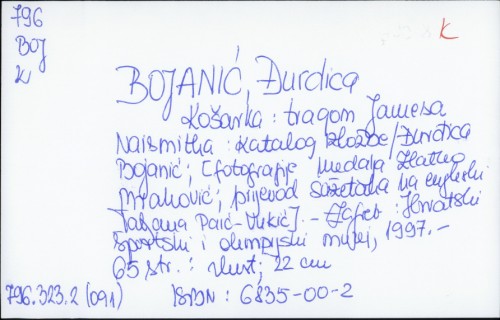 Košarka : tragom Jamesa Naismitha : Zagreb, 15.5. - 25.5.1997. : [katalog izložbe] / Đurđica Bojanić