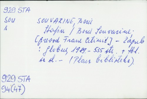 Staljin / Boris Souvarine ; Prevod Frane Cetinić
