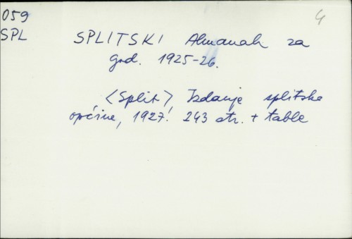 Splitski Almanah za god. 1925.-26. /