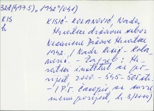 Hrvatski državni sabor Nezavisne Države Hrvatske 1942. / Nada Kisić Kolanović.