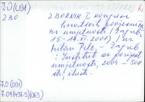 Zbornik I. kongresa hrvatskih povjesničara umjetnosti, Zagreb, 15. - 17. XI. 2001. / [urednik Milan Pelc]. [urednik Milan Pelc].