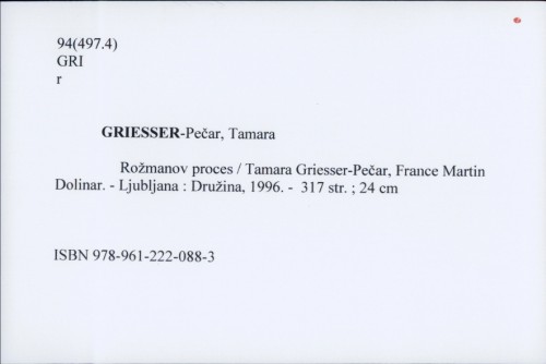 Rožmanov proces / Tamara Griesser-Pečar