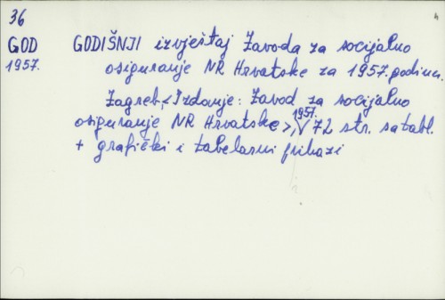 Godišnji izvještaj Zavoda za socijalno osiguranje NR Hrvatske za 1957. godinu /