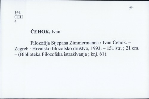 Filozofija Stjepana Zimmermanna / Ivan Čehok