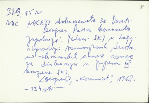 Nacrti dokumenata za Deveti kongres Saveza komunista Jugoslavije /