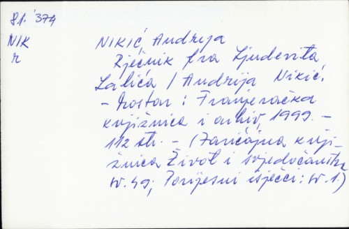 Rječnik fra Ljudevita Lalića / Andrija Nikić.