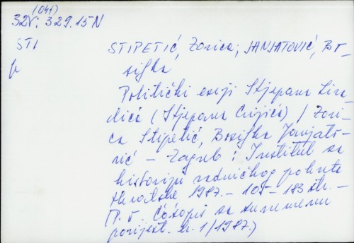 Politički eseji Stjepana Livadića (Stjepana Cvijića) / Zorica Stipetić, Bosiljka Janjatović.
