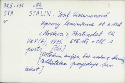 Vaprosy leninizma / Josif V. Stalin