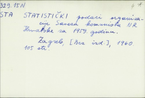 Statistički podaci organizacije Saveza komunista NR Hrvatske za 1959. godine /
