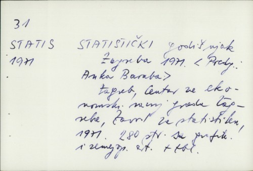 Statistički godišnjak Zagreba 1971. / Predg. Anka Baraba