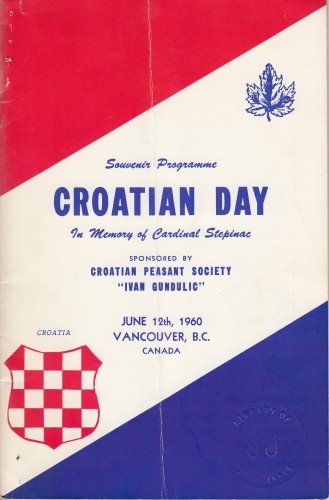 Souvenir Programme Croatian Day : In Memory of Cardinal Stepinac / sponsored by Croatian Peasant Society 