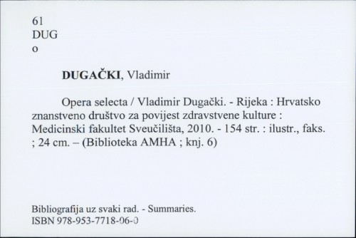 Opera selecta / Vladimir Dugački