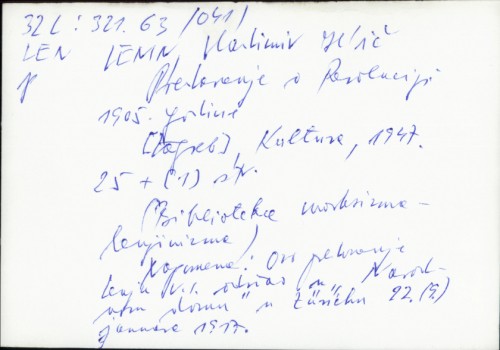 Predavanje o revoluciji 1905. godine / V. I. Lenjin.