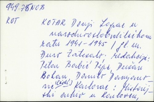 Kotar Donji Lapac u narodnooslobodilačkom ratu : 1941-1945. /