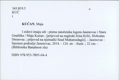 I zidovi imaju uši : pisma zatočenika logora Jasenovac i Stara Gradiška / Maja Kućan ; [prijevod na engleski Irina Krlić, Slobodan Drenovac ; prijevod na njemački Sead Muhamedagić].