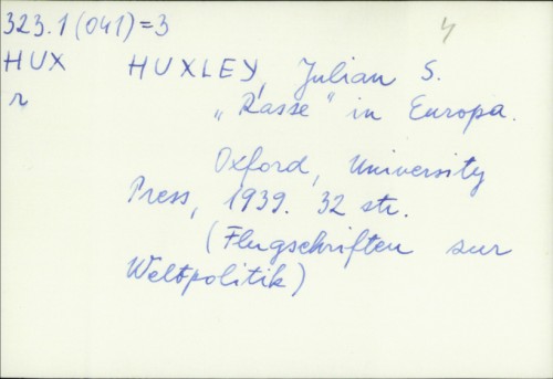"Rasse" in Europa / Julian S. Huxley