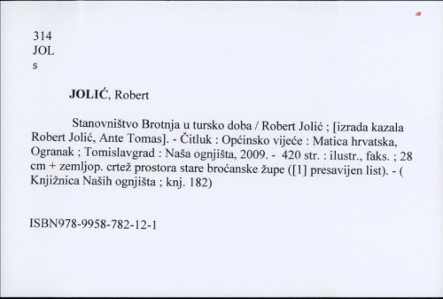 Stanovništvo Brotnja u tursko doba / Robert Jolić