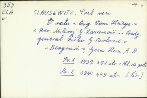 O ratu / Carl von Clausewitz