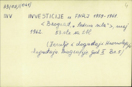 Investicije u FNRJ 1959-1961. /