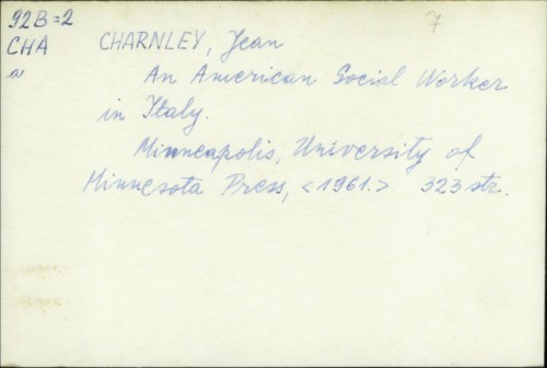 An American Social Worker in Italy / Jean Charnley