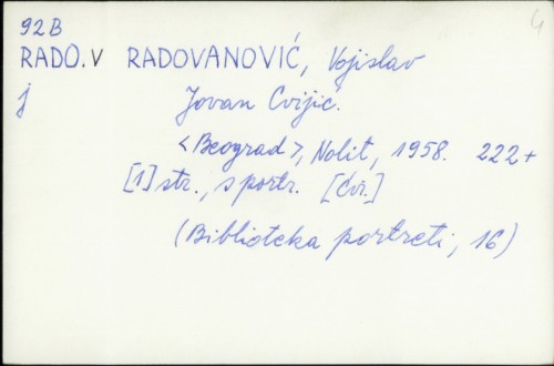 Jovan Cvijić / Vojislav Radovanović