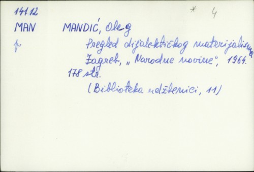 Pregled dijalektičkog materijalizma / Oleg Mandić.