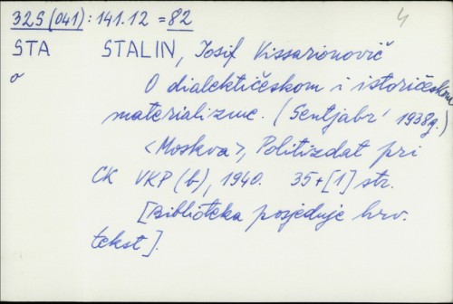 O dialektičeskom i istoričeskom materializme : (sentjabr' 1938 g.) / I. Stalin