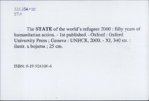 The state of the world's refugees 2000. : fifty years of humanitarian action /