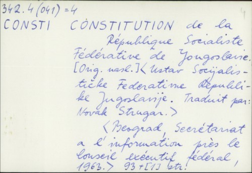 Constitution de la République Socialiste Fédérative de Yugoslavie (Ustav SFRJ) /