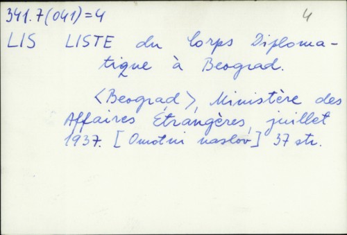 Liste du Corps Diplomatique à Beograd /