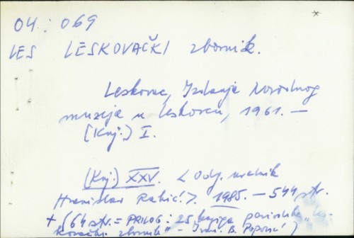 Leskovački zbornik / odgovorni urednik Hranislav Rakić.