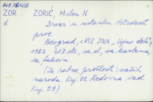 Drvar u ustanku četrdeset prve / Milan N. Zorić ; [likovna oprema Milan Sabljić].