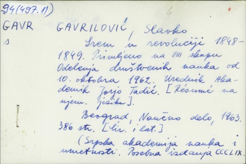 Srem u revoluciji 1848-1849. / Slavko Gavrilović
