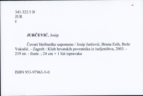 Čuvari bleiburške uspomene / Josip Jurčević, Bruna Esih, Bože Vukušić.