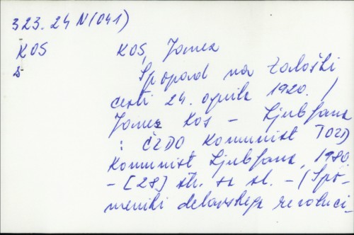 Spopad na Zaloški cesti 24. aprila 1920. / Janez Kos