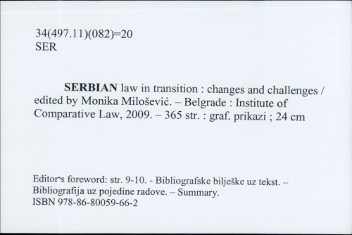 Serbian law in transition : changes and challenges / edited by, Monika Milošević.