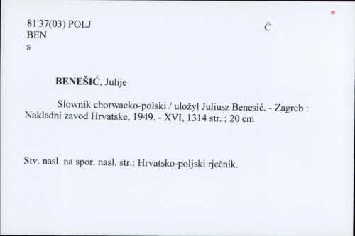 Slownik chorwacko-polski / Julije Benešić
