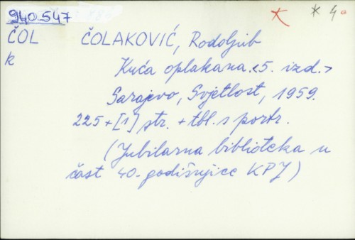 Kuća oplakana / Rodoljub Čolaković