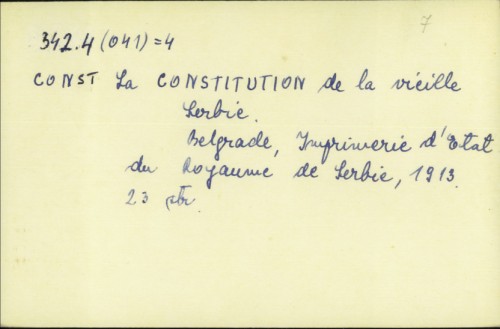 La constitution de la vieille Serbie /