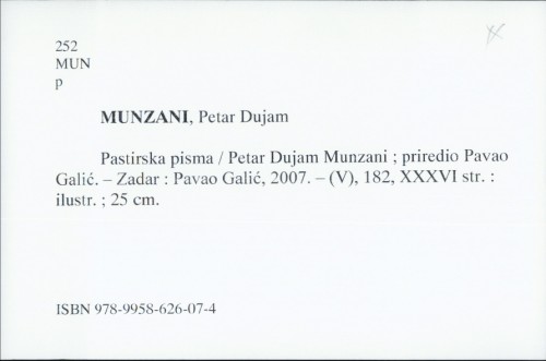 Pastirska pisma / Petar Dujam Munzani ; priredio Pavao Galić.