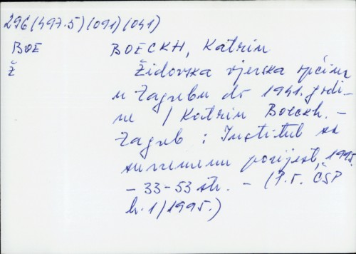 Židovska vjerska općina u Zagrebu do 1941. godine / Katrin Boeckh